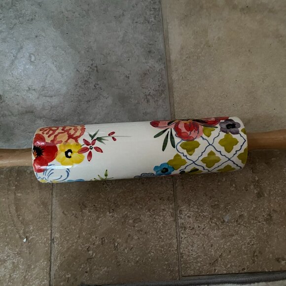 ANTHROPOLOGIE Floral Sissinghurst Castle Estudio Flores Hand Painted Rolling Pin - Picture 2 of 3